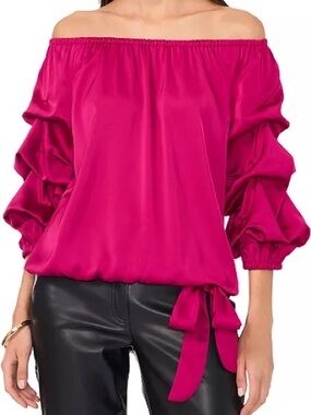 Vince Camuto Satin Off-The-Shoulder Bubble Ruffle 3/4-Sleeve Blouse sz XL
